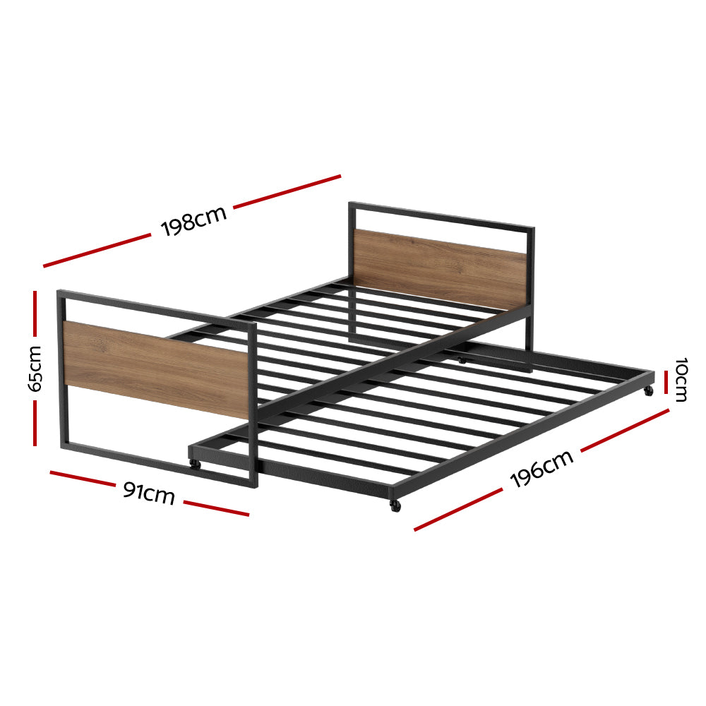 NNEDSZ Artiss Bed Frame 2x Single Size Metal Trundle Daybed DEAN-1