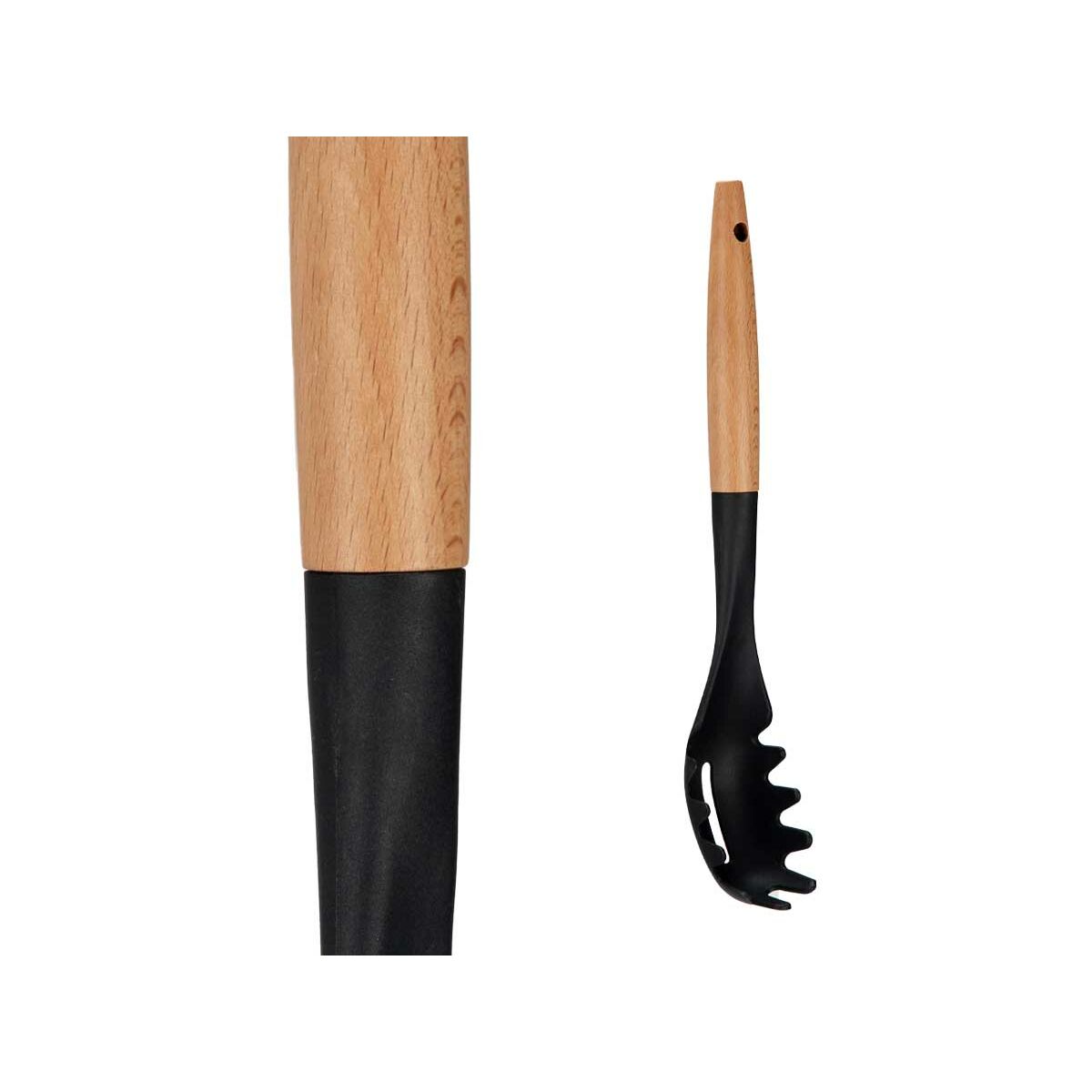 Cuchara para Pasta Kinvara en Madera Natural y Negro — Set de 12 Unidades