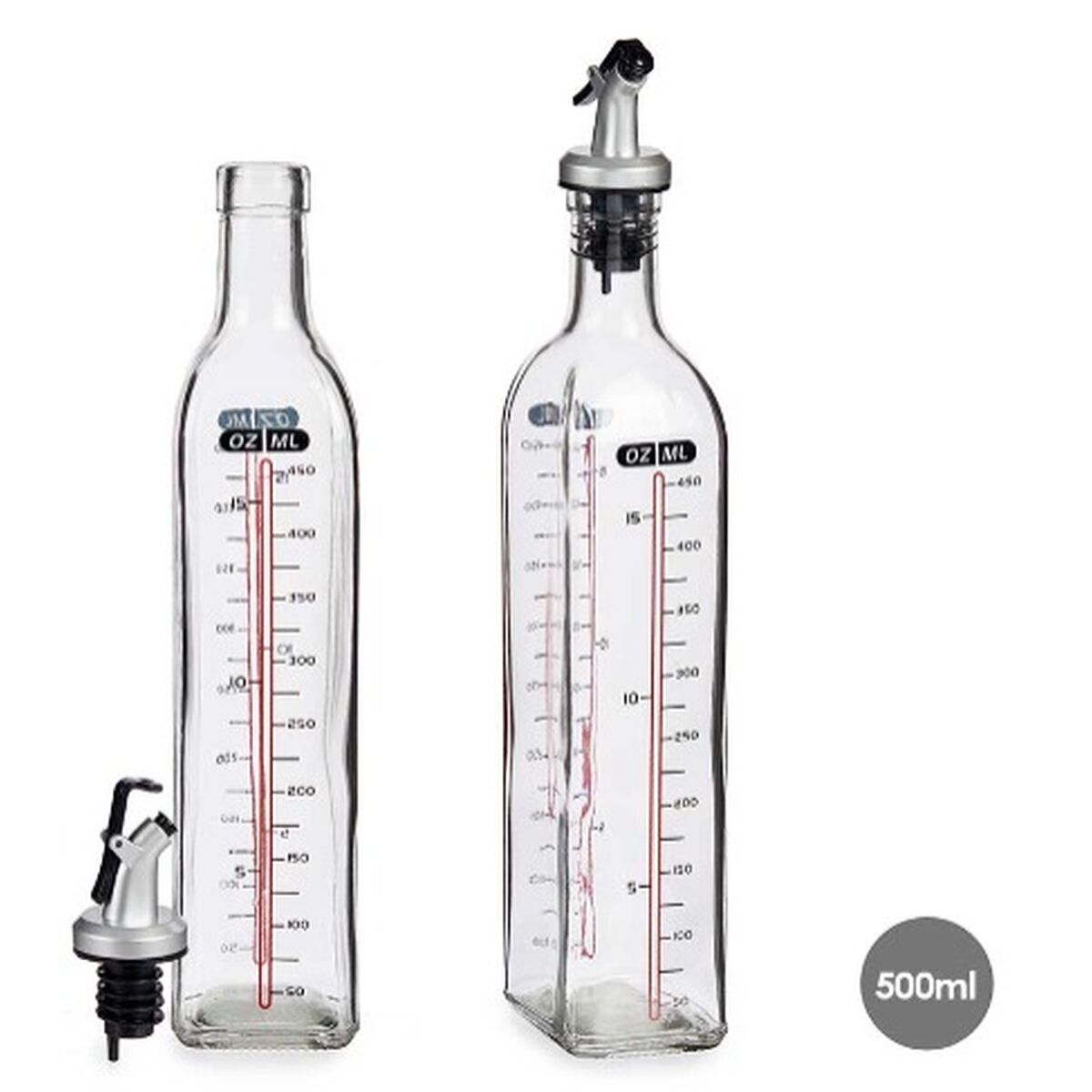 Aceitera Vivalto 500 ml – Cristal Transparente con Tapa de Silicona y Polipropileno (Pack de 12 Unidades)