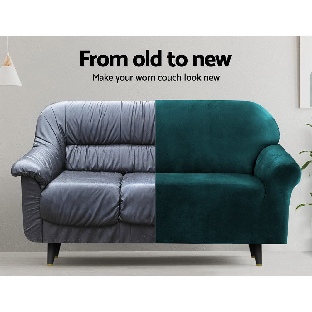 NNEDSZ Velvet Sofa Cover Plush Couch Cover Lounge Slipcover 2 Seater Agate Green-3