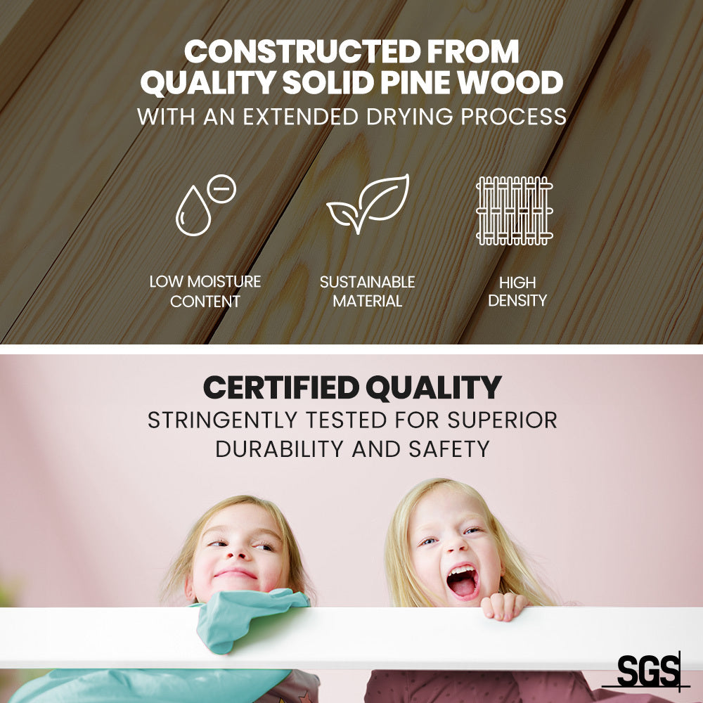 NNEDSZ Kingston Slumber Wooden Kids Single Loft Bed Frame - Hiding Space Underneath with Interchangeable Pink and Blue Curtains-4