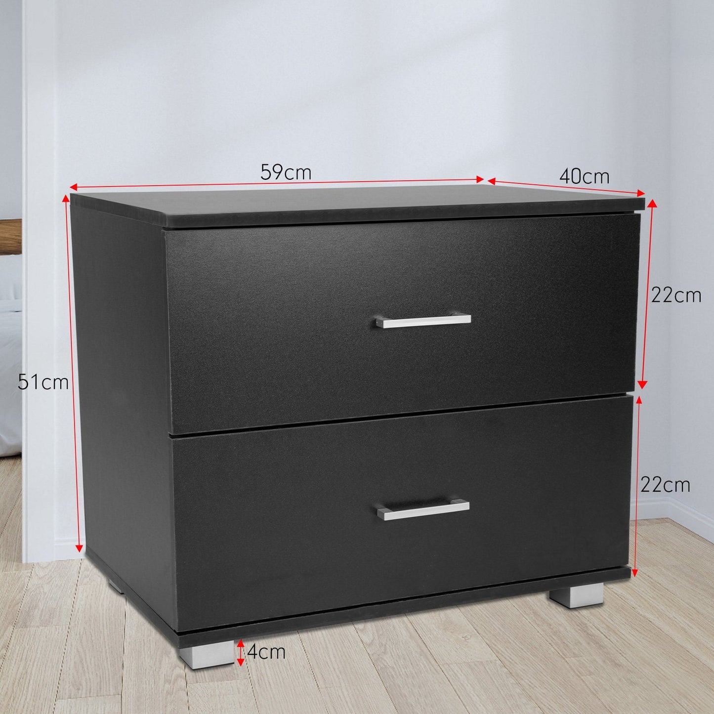 NNEDSZ Sarantino Bedside Table Cabinet Storage Chest 2 Drawers Lamp Side Nightstand - Black-1