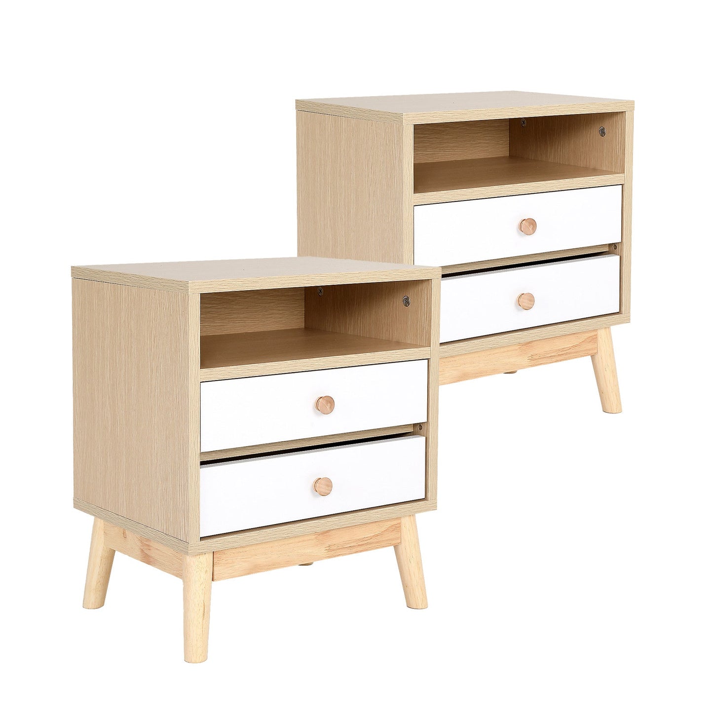 NNEDSZ 2X Bedside Table Side Storage Cabinet Nightstand Bedroom 2 Drawer ANYA OAK-0