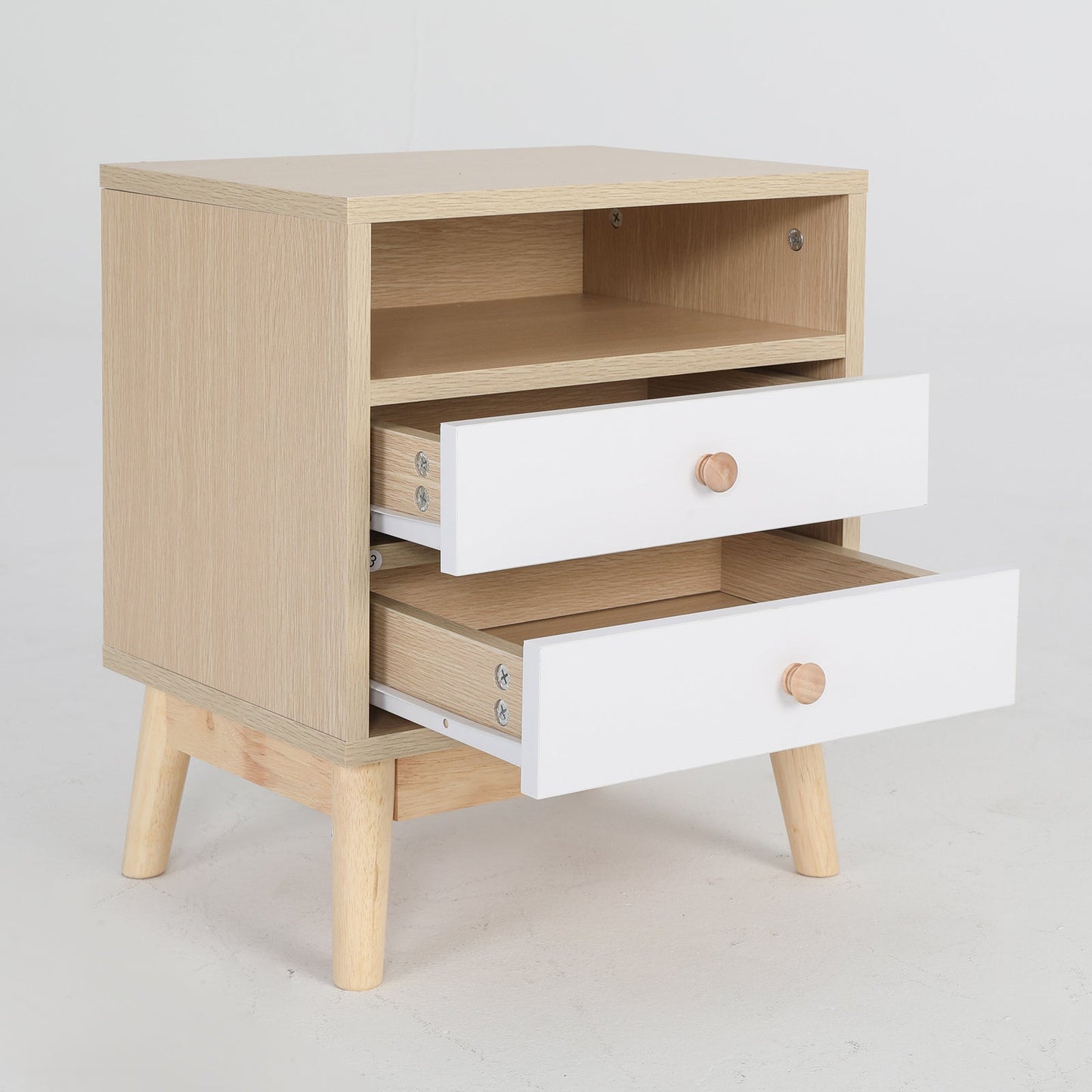 NNEDSZ 2X Bedside Table Side Storage Cabinet Nightstand Bedroom 2 Drawer ANYA OAK-4