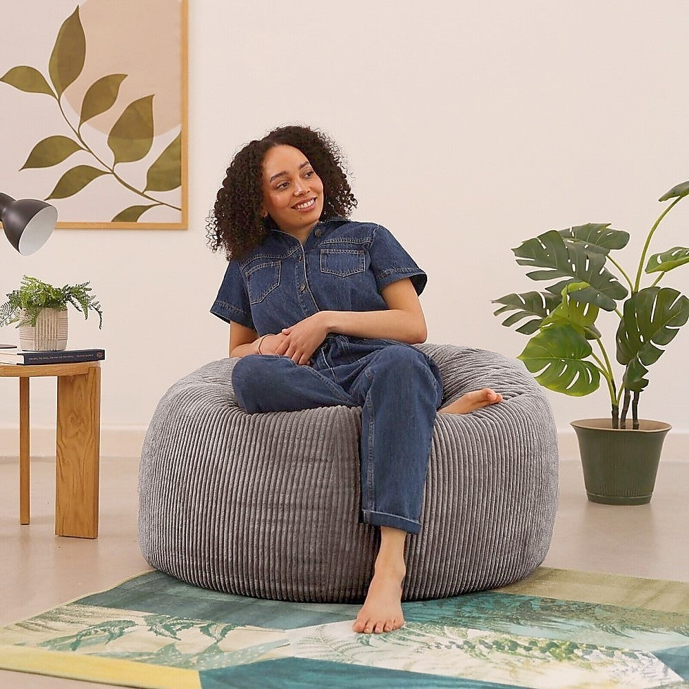 NNEDSZ Jumbo Cord Beanbag Chair Cover Unfilled Large Bean Bag - Grey-1