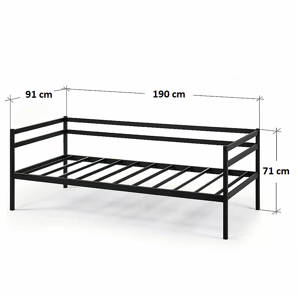 NNEDSZ Single Daybed Metal Frame Sofa Premium Black Day Bed Steel Support-3