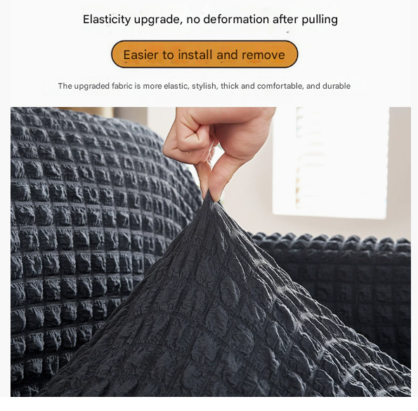 NNEDSZ Black Three-person Sofa Bubble Gauze Sofa Cover with Skirt - Full Elastic Dustproof Three-person Seater 190-230cm-2
