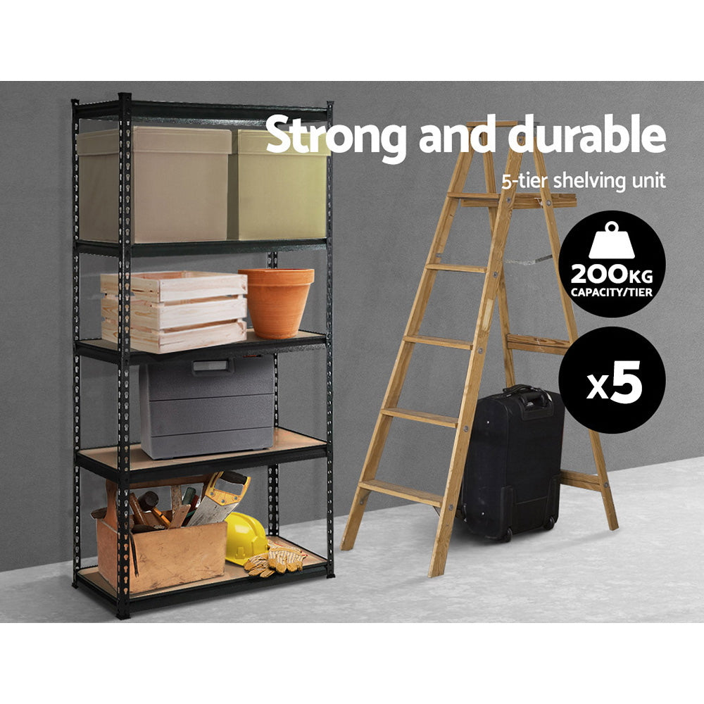 NNEDSZ 5x1.8M 5-Shelves Steel Shelving Racking Garage Storage Rack Black-1