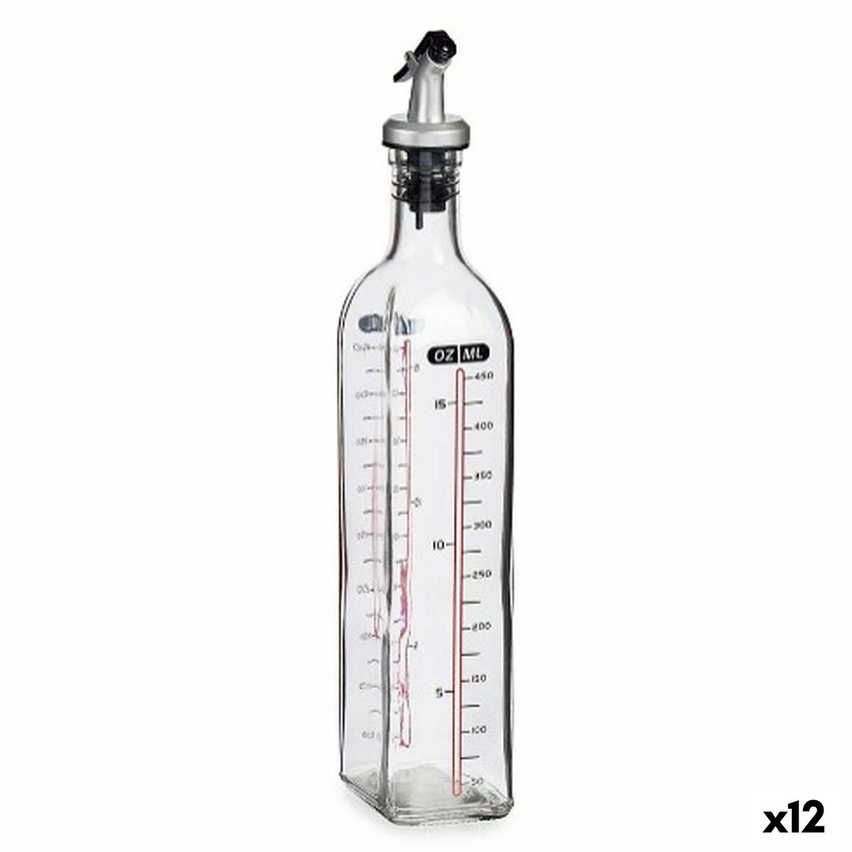 Aceitera Vivalto 500 ml – Cristal Transparente con Tapa de Silicona y Polipropileno (Pack de 12 Unidades)