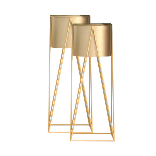 NNEAGS 2X 50cm Gold Metal Plant Stand with Gold Flower Pot Holder Corner Shelving Rack Indoor Display-0