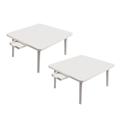 NNEAGS 2X White Portable Floor Table Small Square Space-Saving Mini Desk Home Decor-0