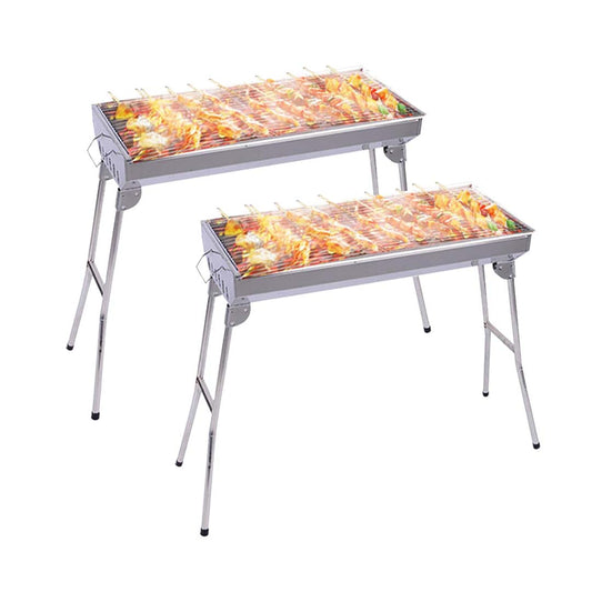 NNEAGS 2X Skewers Grill Portable Stainless Steel Charcoal BBQ Outdoor 6-8 Persons-0