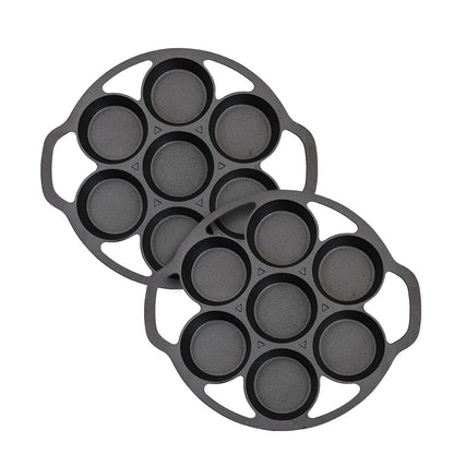 NNEAGS 2X 32cm Cast Iron Takoyaki Fry Pan Octopus Balls Maker 7 Hole Cavities Grill Mold-0