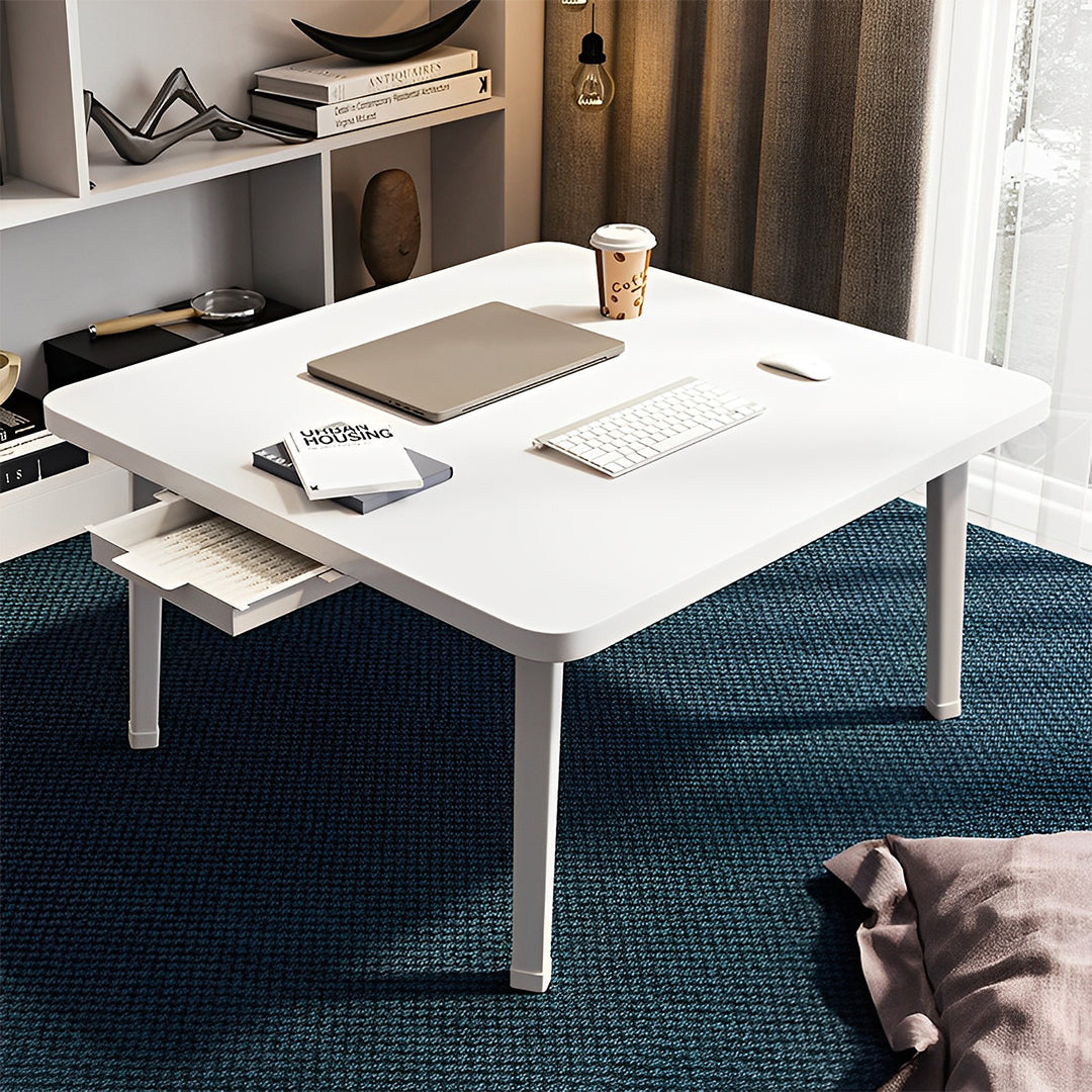 NNEAGS 2X White Portable Floor Table Small Square Space-Saving Mini Desk Home Decor-1