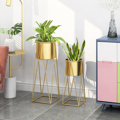 NNEAGS 2X 50cm Gold Metal Plant Stand with Gold Flower Pot Holder Corner Shelving Rack Indoor Display-4