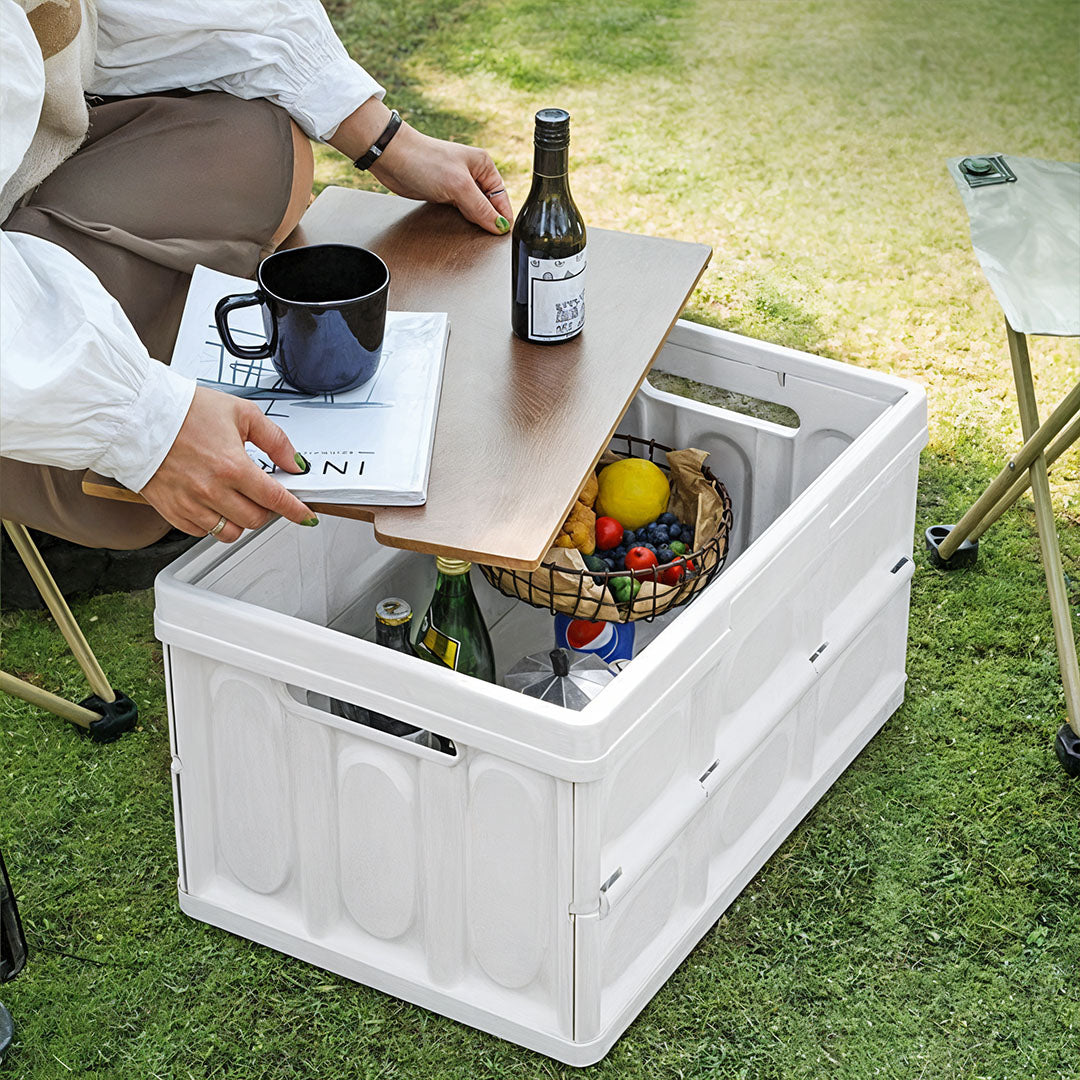 NNEAGS 52.5x35.5cm 55L White Car & Camping Foldable Storage Box Crate Stackable Container No Handle-4