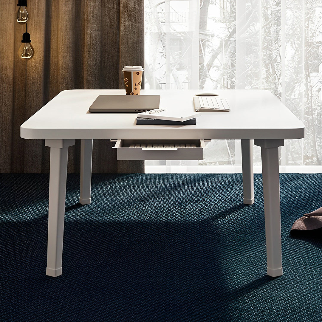 NNEAGS 2X White Portable Floor Table Small Square Space-Saving Mini Desk Home Decor-4