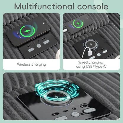 Sofá Seccional 114″ Corduroy con Altavoces Bluetooth Integrados y Carga Inalámbrica