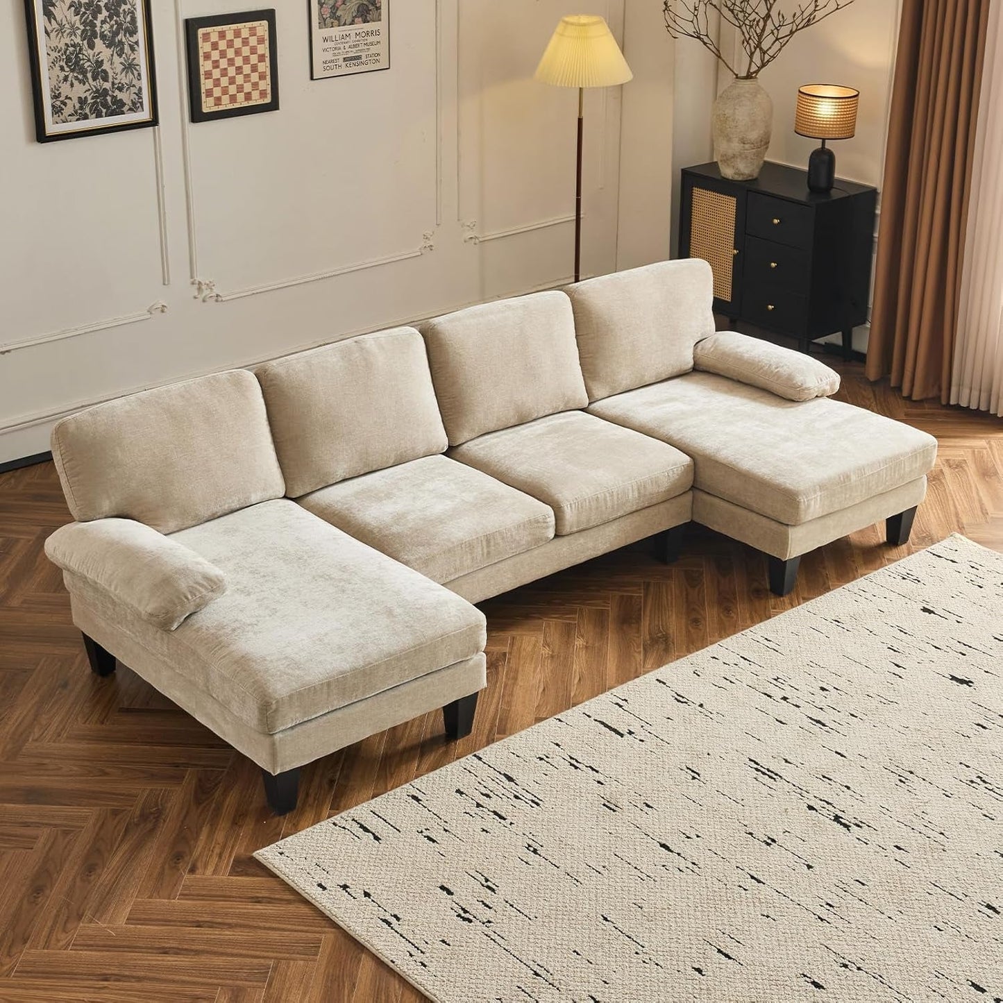 Sofá Seccional en U de 110" con Doble Chaise