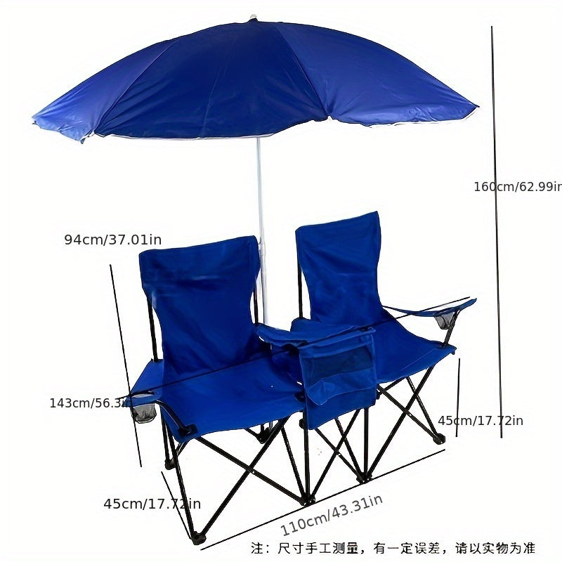 Double Camping Chair with Umbrella and Cooler-2