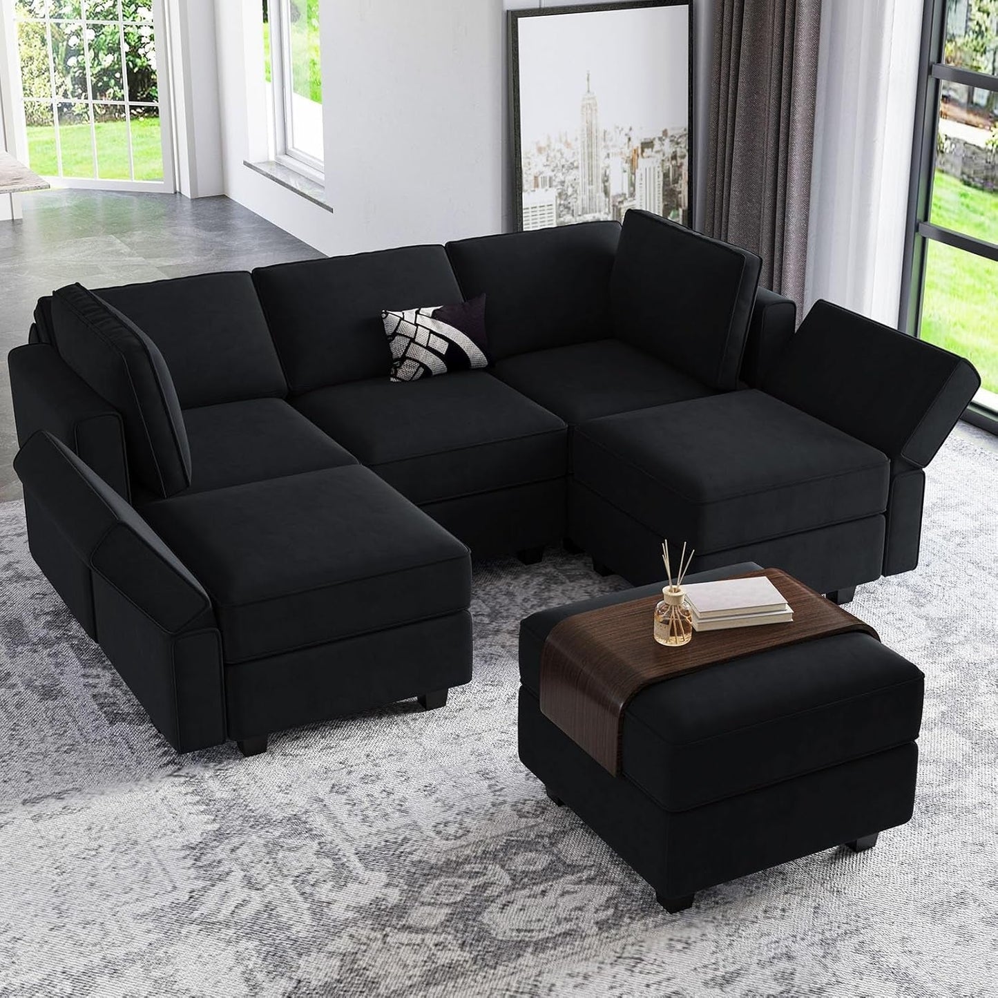 Modular Sectional Sofa Velvet Couch with Chaise-0