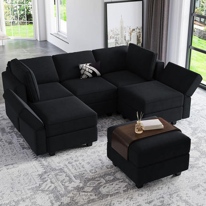 Modular Sectional Sofa Velvet Couch with Chaise-0