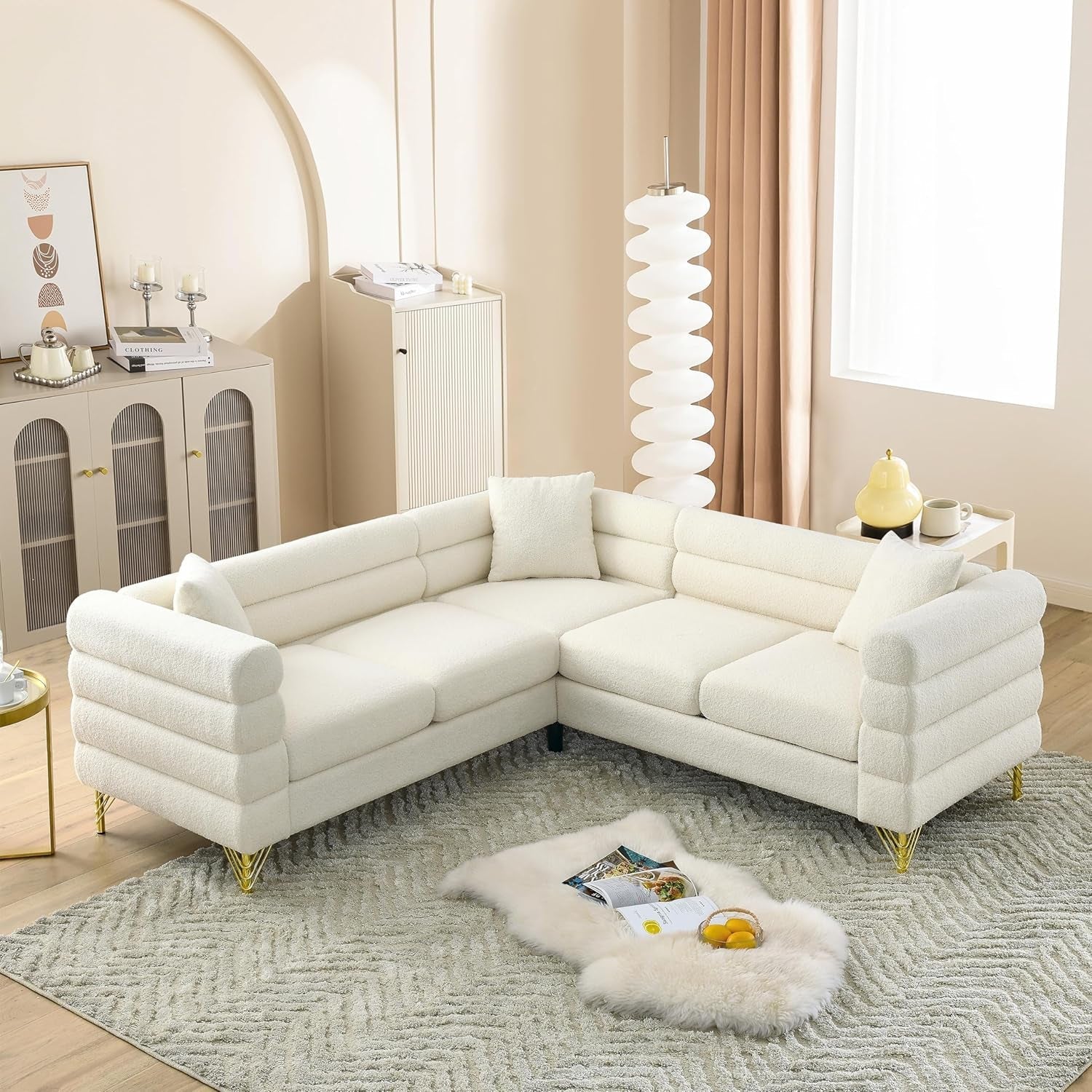 Oversized White Corner Sofa 5 Seater Teddy Couch-0