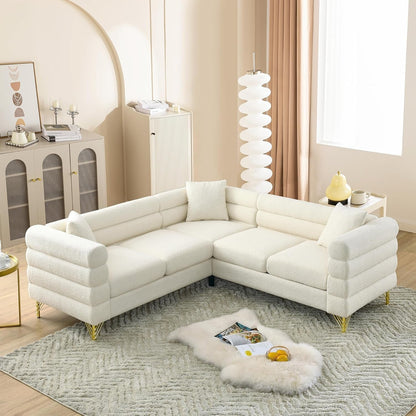 Oversized White Corner Sofa 5 Seater Teddy Couch-0