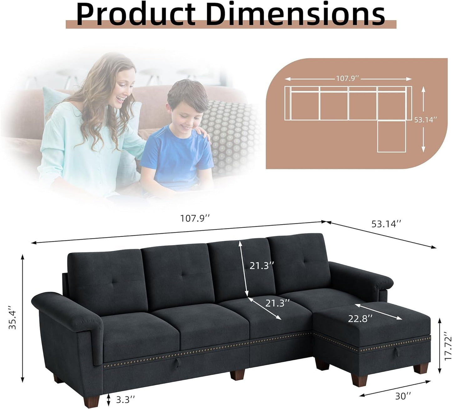 Dark Gray L-Shaped Sectional Couch with Storage-1