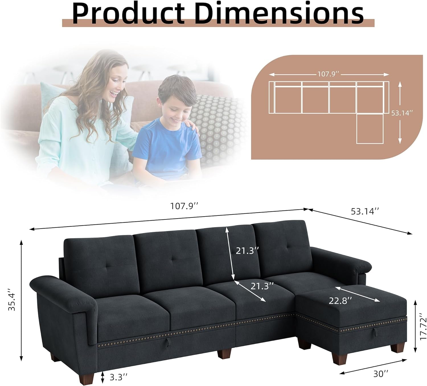 Dark Gray L-Shaped Sectional Couch with Storage-1