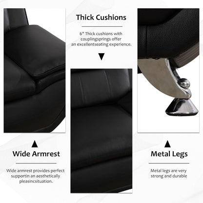 3 Piece Living Room Couch Set, Faux Leather Sofa Set, Modern Sofa Couch Set Living Room Furniture (Sofa+Loveseat+Chair, Black)-2