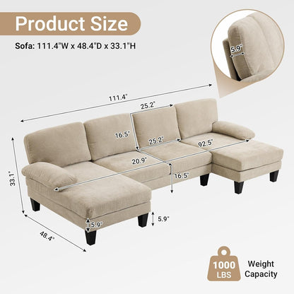 Sofá Seccional en U de 110" con Doble Chaise