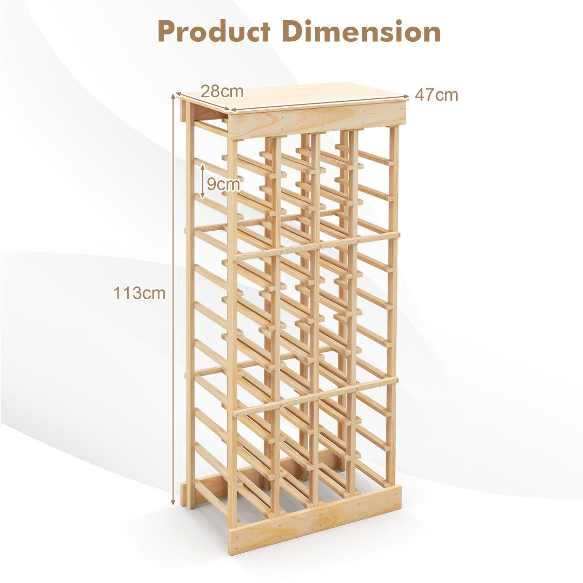 NNECW 40-Bottle Wood Wine Rack with Tabletop for Cellar & Dining Room-3