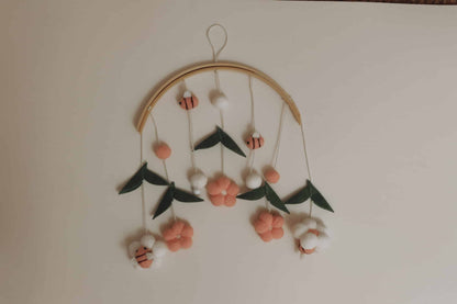 Handmade Pink Bees baby mobile-1
