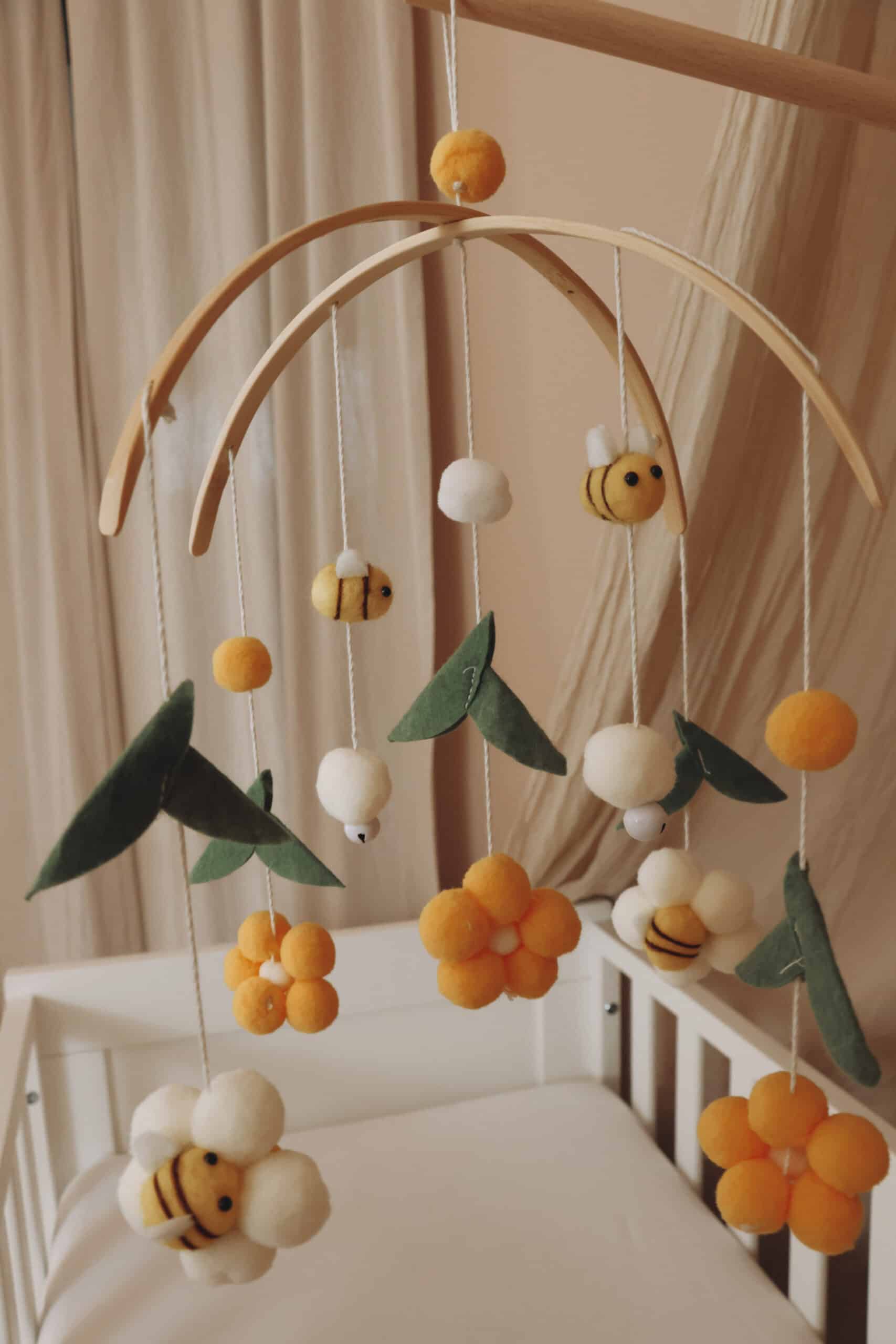 Handmade Yellow Bees baby mobile-1