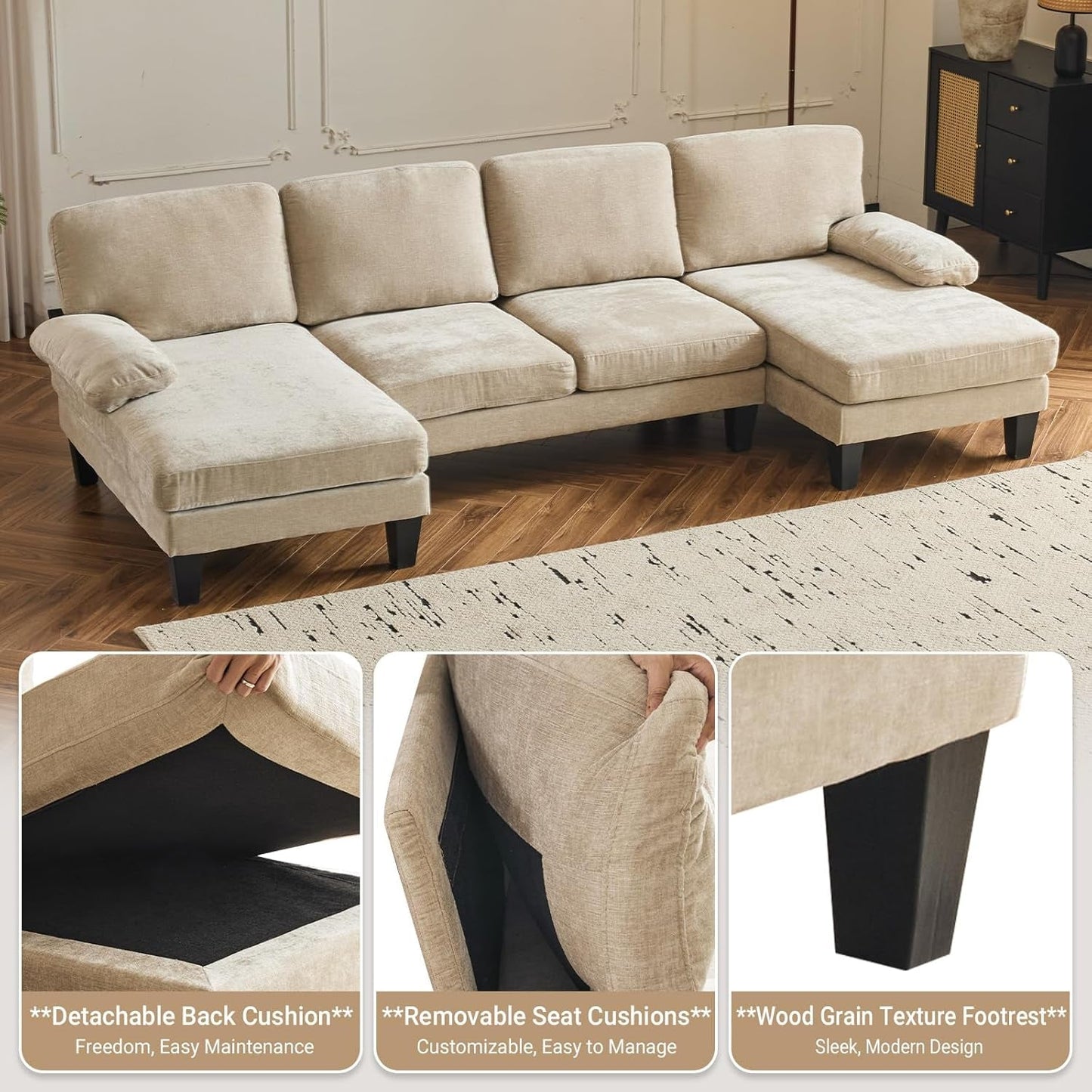 Sofá Seccional en U de 110" con Doble Chaise