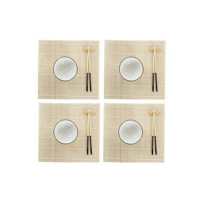 Set de Sushi DKD Home Decor – 16 Piezas de Bambú y Gres Blanco Estilo Oriental