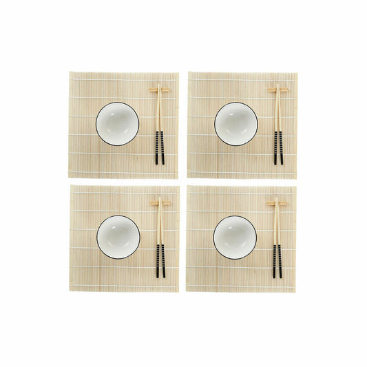 Set de Sushi DKD Home Decor – 16 Piezas de Bambú y Gres Blanco Estilo Oriental