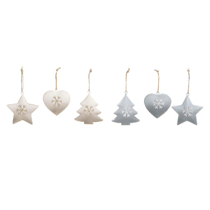 Hanging decoration DKD Home Decor White Grey Metal 7 x 2 x 7 cm (6 Pieces) (2 Units)-1
