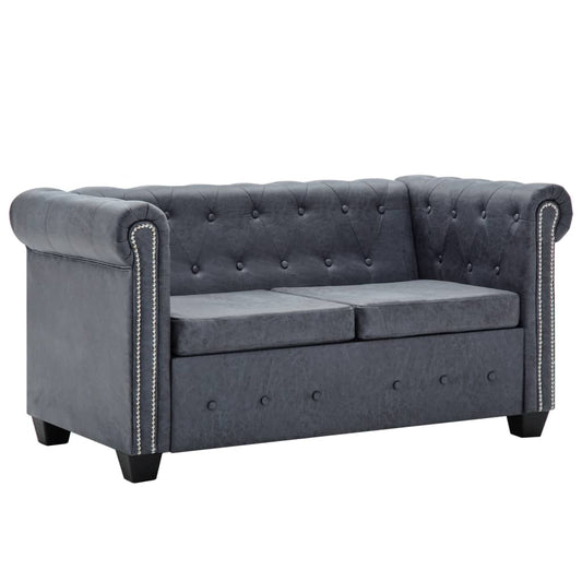 NNEVL 2-Seater Chesterfield Sofa Artificial Suede Leather Grey-0