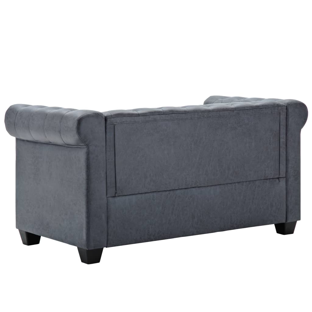 NNEVL 2-Seater Chesterfield Sofa Artificial Suede Leather Grey-1