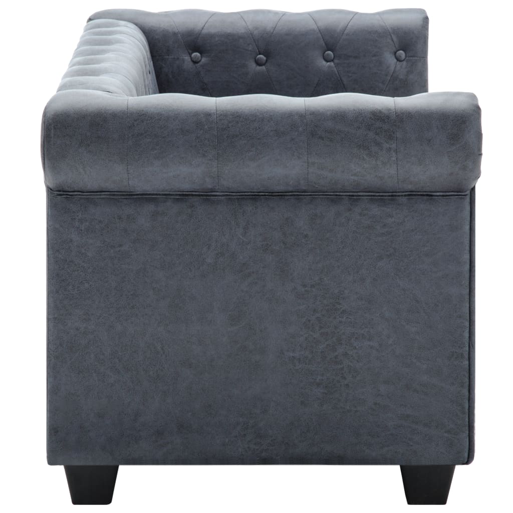 NNEVL 2-Seater Chesterfield Sofa Artificial Suede Leather Grey-2
