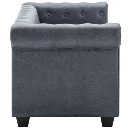 NNEVL 2-Seater Chesterfield Sofa Artificial Suede Leather Grey-2