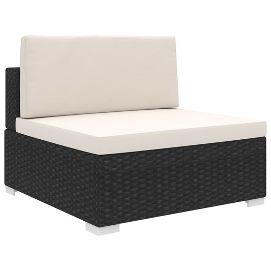 Asiento Central Modular NNEVL – 1 Pieza con Cojines, Rattán PE Resistente a la Intemperie, Negro y Blanco Crema