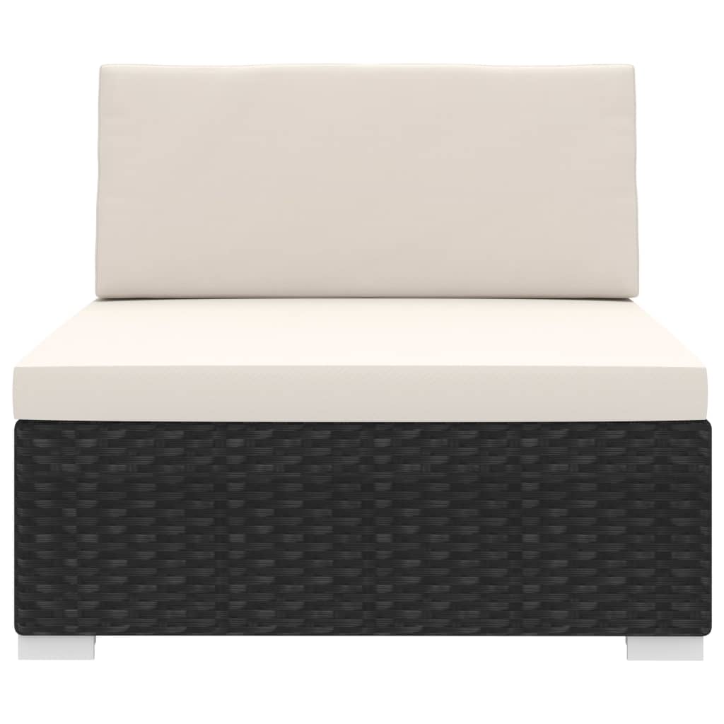 Asiento Central Modular NNEVL – 1 Pieza con Cojines, Rattán PE Resistente a la Intemperie, Negro y Blanco Crema