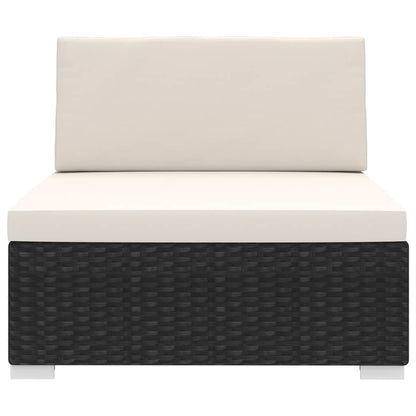 Asiento Central Modular NNEVL – 1 Pieza con Cojines, Rattán PE Resistente a la Intemperie, Negro y Blanco Crema