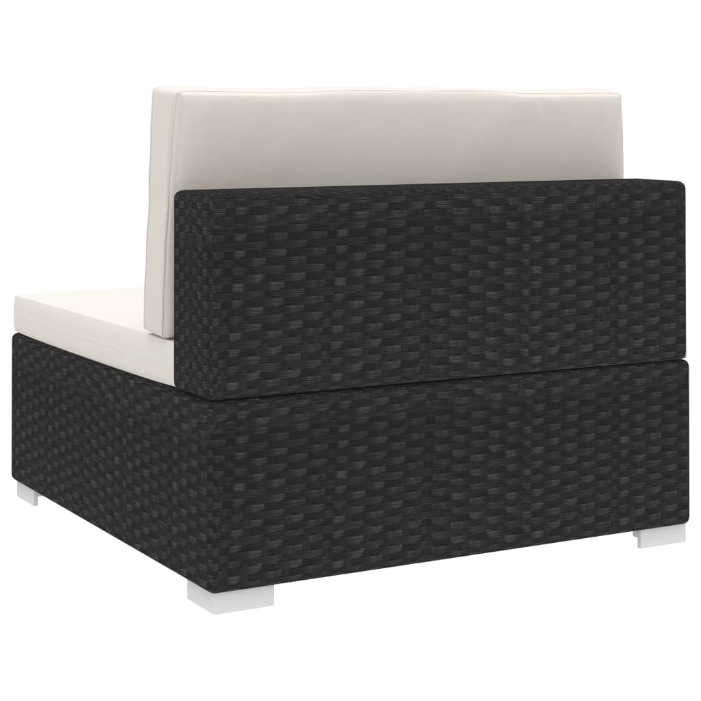 Asiento Central Modular NNEVL – 1 Pieza con Cojines, Rattán PE Resistente a la Intemperie, Negro y Blanco Crema