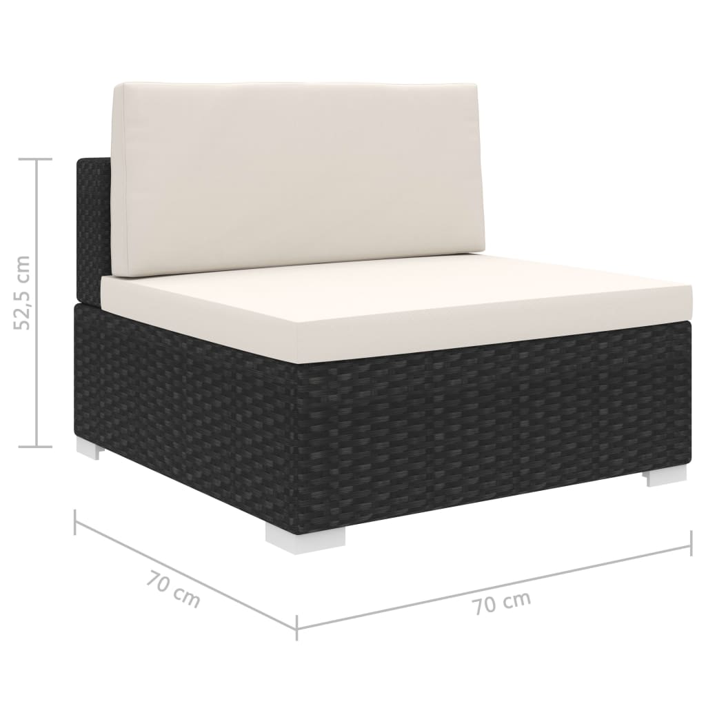 Asiento Central Modular NNEVL – 1 Pieza con Cojines, Rattán PE Resistente a la Intemperie, Negro y Blanco Crema