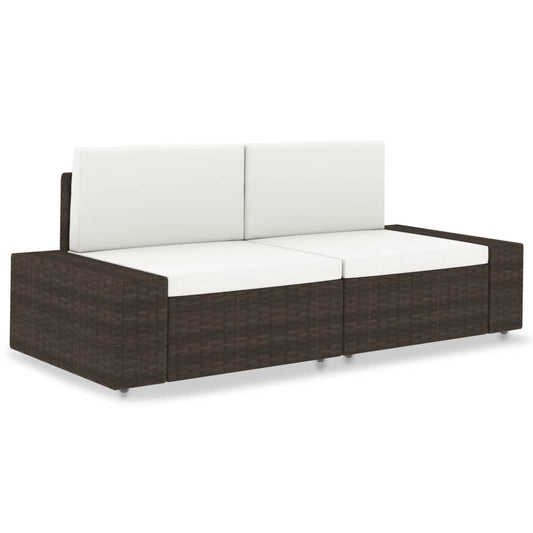 NNEVL Sectional Sofa 2-Seater Poly Rattan Brown-0