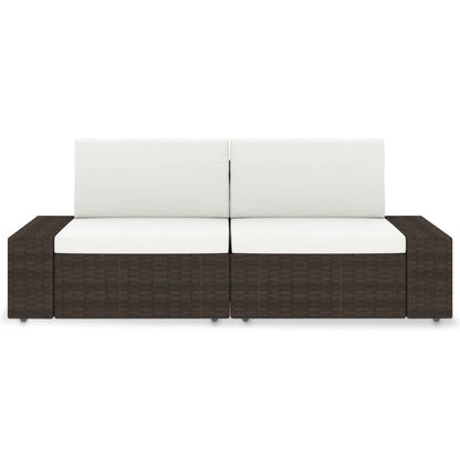 NNEVL Sectional Sofa 2-Seater Poly Rattan Brown-1